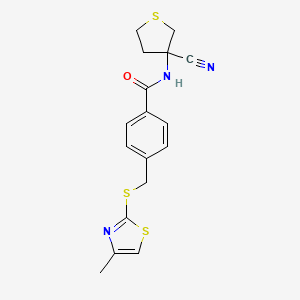 molecular formula C17H17N3OS3 B2982425 N-(3-cyanothiolan-3-yl)-4-{[(4-methyl-1,3-thiazol-2-yl)sulfanyl]methyl}benzamide CAS No. 1389222-53-0