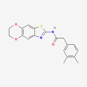 molecular formula C19H18N2O3S B2982453 N-(6,7-dihydro-[1,4]dioxino[2,3-f][1,3]benzothiazol-2-yl)-2-(3,4-dimethylphenyl)acetamide CAS No. 921788-87-6