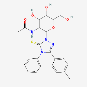 molecular formula C23H26N4O5S B2982503 N-(4,5-dihydroxy-6-(hydroxymethyl)-2-(4-phenyl-5-thioxo-3-(p-tolyl)-4,5-dihydro-1H-1,2,4-triazol-1-yl)tetrahydro-2H-pyran-3-yl)acetamide CAS No. 1173199-66-0