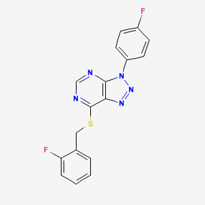 molecular formula C17H11F2N5S B2982521 7-((2-fluorobenzyl)thio)-3-(4-fluorophenyl)-3H-[1,2,3]triazolo[4,5-d]pyrimidine CAS No. 863460-52-0