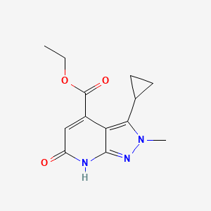 molecular formula C13H15N3O3 B2982640 ethyl 3-cyclopropyl-2-methyl-6-oxo-6,7-dihydro-2H-pyrazolo[3,4-b]pyridine-4-carboxylate CAS No. 1174845-21-6
