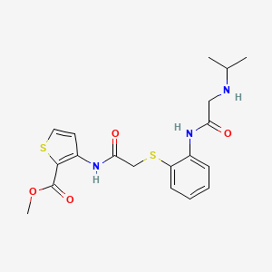 molecular formula C19H23N3O4S2 B2982660 Methyl 3-({2-[(2-{[2-(isopropylamino)acetyl]amino}phenyl)sulfanyl]acetyl}amino)-2-thiophenecarboxylate CAS No. 478045-25-9
