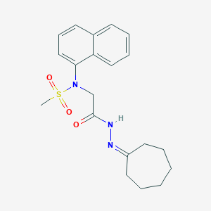 molecular formula C20H25N3O3S B298267 N-[2-(2-cycloheptylidenehydrazinyl)-2-oxoethyl]-N-(naphthalen-1-yl)methanesulfonamide (non-preferred name) 