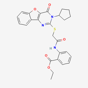 Ethyl 2-({[(3-cyclopentyl-4-oxo-3,4-dihydro[1]benzofuro[3,2-d]pyrimidin-2-yl)sulfanyl]acetyl}amino)benzoate