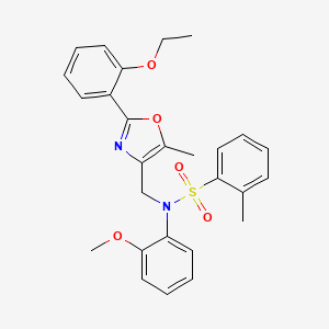 molecular formula C27H28N2O5S B2982753 N-{[2-(2-ethoxyphenyl)-5-methyl-1,3-oxazol-4-yl]methyl}-N-(2-methoxyphenyl)-2-methylbenzene-1-sulfonamide CAS No. 1251553-14-6