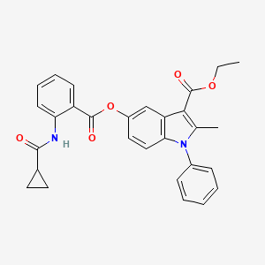molecular formula C29H26N2O5 B2982757 ethyl 5-((2-(cyclopropanecarboxamido)benzoyl)oxy)-2-methyl-1-phenyl-1H-indole-3-carboxylate CAS No. 392319-64-1