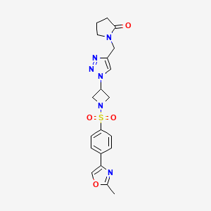 molecular formula C20H22N6O4S B2982793 1-((1-(1-((4-(2-methyloxazol-4-yl)phenyl)sulfonyl)azetidin-3-yl)-1H-1,2,3-triazol-4-yl)methyl)pyrrolidin-2-one CAS No. 2034251-03-9