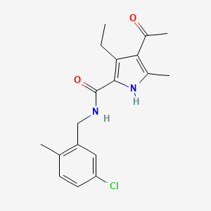 molecular formula C18H21ClN2O2 B2982794 4-acetyl-N-[(5-chloro-2-methylphenyl)methyl]-3-ethyl-5-methyl-1H-pyrrole-2-carboxamide CAS No. 1797582-48-9