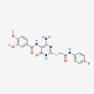 molecular formula C21H20FN5O5S B2982810 N-(4-amino-2-((2-((4-fluorophenyl)amino)-2-oxoethyl)thio)-6-oxo-1,6-dihydropyrimidin-5-yl)-3,4-dimethoxybenzamide CAS No. 868227-03-6