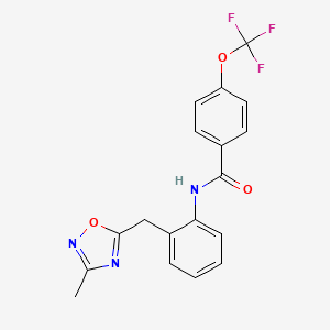 molecular formula C18H14F3N3O3 B2982834 N-(2-((3-methyl-1,2,4-oxadiazol-5-yl)methyl)phenyl)-4-(trifluoromethoxy)benzamide CAS No. 1448027-07-3