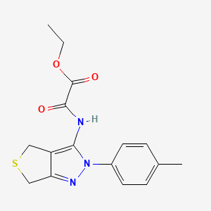 molecular formula C16H17N3O3S B2982933 ethyl 2-oxo-2-((2-(p-tolyl)-4,6-dihydro-2H-thieno[3,4-c]pyrazol-3-yl)amino)acetate CAS No. 1171794-23-2