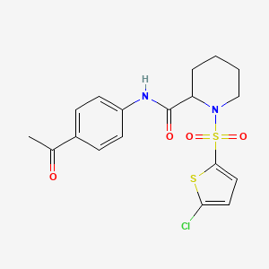 molecular formula C18H19ClN2O4S2 B2982960 N-(4-acetylphenyl)-1-((5-chlorothiophen-2-yl)sulfonyl)piperidine-2-carboxamide CAS No. 1049865-92-0
