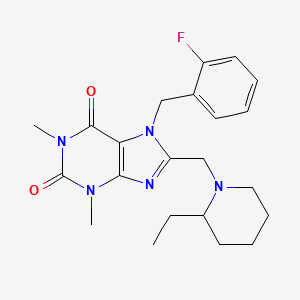 molecular formula C22H28FN5O2 B2983004 8-[(2-Ethylpiperidin-1-yl)methyl]-7-[(2-fluorophenyl)methyl]-1,3-dimethylpurine-2,6-dione CAS No. 851939-38-3