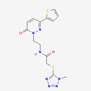 molecular formula C14H15N7O2S2 B2983008 2-((1-methyl-1H-tetrazol-5-yl)thio)-N-(2-(6-oxo-3-(thiophen-2-yl)pyridazin-1(6H)-yl)ethyl)acetamide CAS No. 1219913-40-2