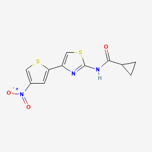 molecular formula C11H9N3O3S2 B2983027 N-[4-(4-nitrothiophen-2-yl)-1,3-thiazol-2-yl]cyclopropanecarboxamide CAS No. 391867-96-2