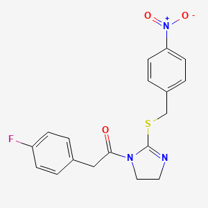 2-(4-Fluorophenyl)-1-[2-[(4-nitrophenyl)methylsulfanyl]-4,5-dihydroimidazol-1-yl]ethanone