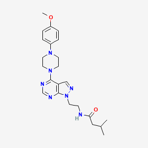 molecular formula C23H31N7O2 B2983082 N-(2-(4-(4-(4-methoxyphenyl)piperazin-1-yl)-1H-pyrazolo[3,4-d]pyrimidin-1-yl)ethyl)-3-methylbutanamide CAS No. 1021060-88-7
