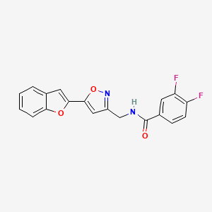 molecular formula C19H12F2N2O3 B2983117 N-((5-(benzofuran-2-yl)isoxazol-3-yl)methyl)-3,4-difluorobenzamide CAS No. 1105205-76-2