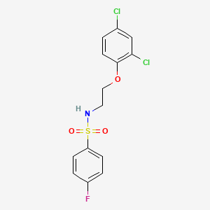 molecular formula C14H12Cl2FNO3S B2983119 N-[2-(2,4-dichlorophenoxy)ethyl]-4-fluorobenzenesulfonamide CAS No. 866043-34-7