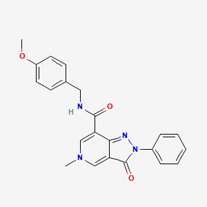 molecular formula C22H20N4O3 B2983234 N-(4-methoxybenzyl)-5-methyl-3-oxo-2-phenyl-3,5-dihydro-2H-pyrazolo[4,3-c]pyridine-7-carboxamide CAS No. 921879-95-0