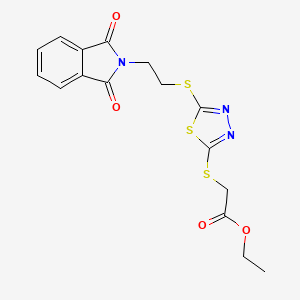ethyl 2-[(5-{[2-(1,3-dioxo-1,3-dihydro-2H-isoindol-2-yl)ethyl]sulfanyl}-1,3,4-thiadiazol-2-yl)sulfanyl]acetate