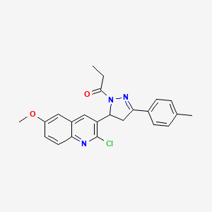 molecular formula C23H22ClN3O2 B2983356 1-(5-(2-chloro-6-methoxyquinolin-3-yl)-3-(p-tolyl)-4,5-dihydro-1H-pyrazol-1-yl)propan-1-one CAS No. 442649-76-5