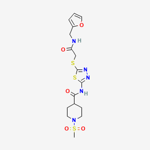 N-(5-((2-((furan-2-ylmethyl)amino)-2-oxoethyl)thio)-1,3,4-thiadiazol-2-yl)-1-(methylsulfonyl)piperidine-4-carboxamide