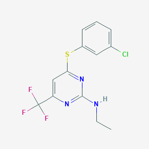 molecular formula C13H11ClF3N3S B2983382 N-[4-[(3-chlorophenyl)sulfanyl]-6-(trifluoromethyl)-2-pyrimidinyl]-N-ethylamine CAS No. 339011-03-9