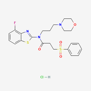 molecular formula C23H27ClFN3O4S2 B2983406 N-(4-fluorobenzo[d]thiazol-2-yl)-N-(3-morpholinopropyl)-3-(phenylsulfonyl)propanamide hydrochloride CAS No. 1177367-07-5
