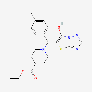Ethyl 1-((6-hydroxythiazolo[3,2-b][1,2,4]triazol-5-yl)(p-tolyl)methyl)piperidine-4-carboxylate