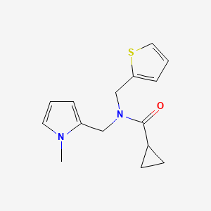 molecular formula C15H18N2OS B2983472 N-((1-methyl-1H-pyrrol-2-yl)methyl)-N-(thiophen-2-ylmethyl)cyclopropanecarboxamide CAS No. 1251682-98-0