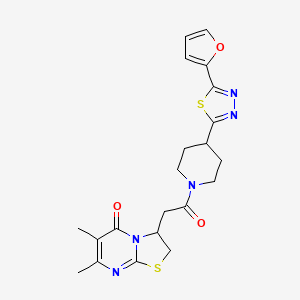 molecular formula C21H23N5O3S2 B2983474 3-(2-(4-(5-(furan-2-yl)-1,3,4-thiadiazol-2-yl)piperidin-1-yl)-2-oxoethyl)-6,7-dimethyl-2H-thiazolo[3,2-a]pyrimidin-5(3H)-one CAS No. 1351631-45-2