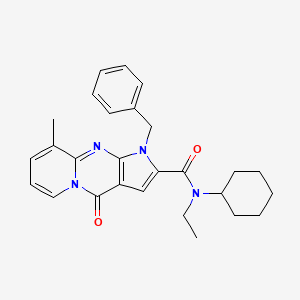 molecular formula C27H30N4O2 B2983483 1-benzyl-N-cyclohexyl-N-ethyl-9-methyl-4-oxo-1,4-dihydropyrido[1,2-a]pyrrolo[2,3-d]pyrimidine-2-carboxamide CAS No. 899410-31-2
