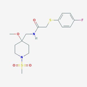 2-(4-Fluorophenyl)sulfanyl-N-[(4-methoxy-1-methylsulfonylpiperidin-4-yl)methyl]acetamide