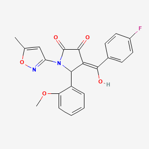 molecular formula C22H17FN2O5 B2983497 4-(4-fluorobenzoyl)-3-hydroxy-5-(2-methoxyphenyl)-1-(5-methylisoxazol-3-yl)-1H-pyrrol-2(5H)-one CAS No. 618875-03-9