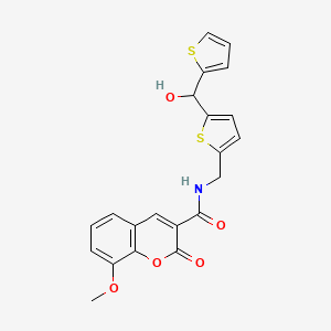 B2983555 N-((5-(hydroxy(thiophen-2-yl)methyl)thiophen-2-yl)methyl)-8-methoxy-2-oxo-2H-chromene-3-carboxamide CAS No. 1421456-80-5