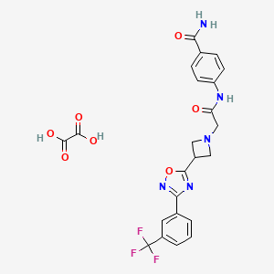 molecular formula C23H20F3N5O7 B2983556 4-(2-(3-(3-(三氟甲基)苯基)-1,2,4-恶二唑-5-基)氮杂环丁-1-基)乙酰氨基)苯甲酰胺草酸盐 CAS No. 1351643-60-1