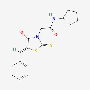 molecular formula C17H18N2O2S2 B2983624 N-CYCLOPENTYL-2-[(5Z)-4-OXO-5-(PHENYLMETHYLIDENE)-2-SULFANYLIDENE-1,3-THIAZOLIDIN-3-YL]ACETAMIDE CAS No. 308295-07-0