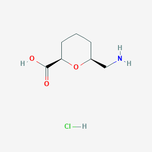 molecular formula C7H14ClNO3 B2983751 (2R,6S)-6-(Aminomethyl)oxane-2-carboxylic acid;hydrochloride CAS No. 2416218-33-0