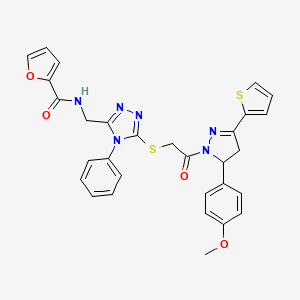 molecular formula C30H26N6O4S2 B2983805 N-((5-((2-(5-(4-methoxyphenyl)-3-(thiophen-2-yl)-4,5-dihydro-1H-pyrazol-1-yl)-2-oxoethyl)thio)-4-phenyl-4H-1,2,4-triazol-3-yl)methyl)furan-2-carboxamide CAS No. 362506-30-7