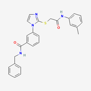 molecular formula C26H24N4O2S B2983815 N-benzyl-3-(2-((2-oxo-2-(m-tolylamino)ethyl)thio)-1H-imidazol-1-yl)benzamide CAS No. 1115555-34-4