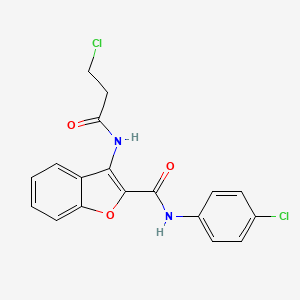 molecular formula C18H14Cl2N2O3 B2983916 N-(4-chlorophenyl)-3-(3-chloropropanamido)benzofuran-2-carboxamide CAS No. 887892-28-6