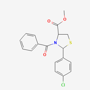 molecular formula C18H16ClNO3S B2983925 Methyl 3-benzoyl-2-(4-chlorophenyl)-1,3-thiazolidine-4-carboxylate CAS No. 477768-56-2