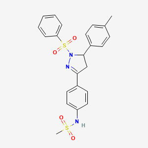 molecular formula C23H23N3O4S2 B2984007 N-(4-(1-(phenylsulfonyl)-5-(p-tolyl)-4,5-dihydro-1H-pyrazol-3-yl)phenyl)methanesulfonamide CAS No. 851780-76-2