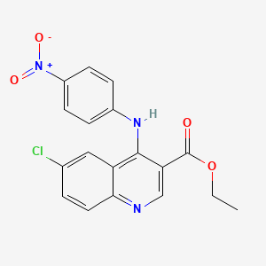 molecular formula C18H14ClN3O4 B2984129 Ethyl 6-chloro-4-((4-nitrophenyl)amino)quinoline-3-carboxylate CAS No. 955282-60-7