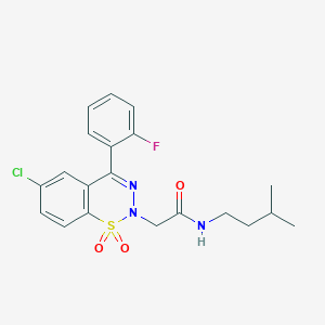 molecular formula C20H21ClFN3O3S B2984152 2-(6-chloro-4-(2-fluorophenyl)-1,1-dioxido-2H-benzo[e][1,2,3]thiadiazin-2-yl)-N-isopentylacetamide CAS No. 1031619-58-5