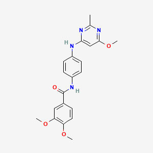 molecular formula C21H22N4O4 B2984204 3,4-dimethoxy-N-(4-((6-methoxy-2-methylpyrimidin-4-yl)amino)phenyl)benzamide CAS No. 946302-65-4