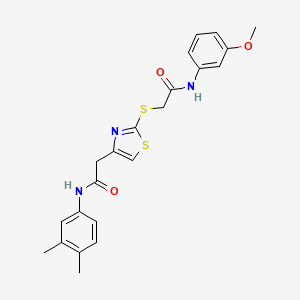 molecular formula C22H23N3O3S2 B2984264 N-(3,4-dimethylphenyl)-2-(2-((2-((3-methoxyphenyl)amino)-2-oxoethyl)thio)thiazol-4-yl)acetamide CAS No. 941961-72-4