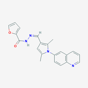 molecular formula C21H18N4O2 B298437 N'-{[2,5-dimethyl-1-(6-quinolinyl)-1H-pyrrol-3-yl]methylene}-2-furohydrazide 