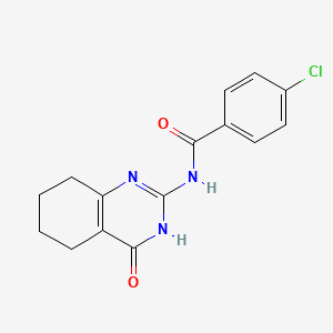 molecular formula C15H14ClN3O2 B2984383 4-chloro-N-(4-oxo-3,4,5,6,7,8-hexahydro-2-quinazolinyl)benzenecarboxamide CAS No. 338401-48-2